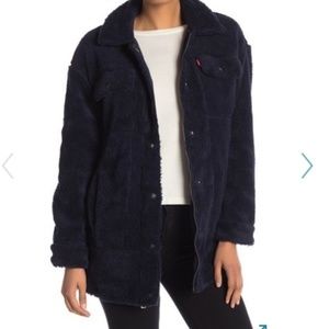 NWT Oversized Levi's Faux Fur Navy Blue Teddy Coat